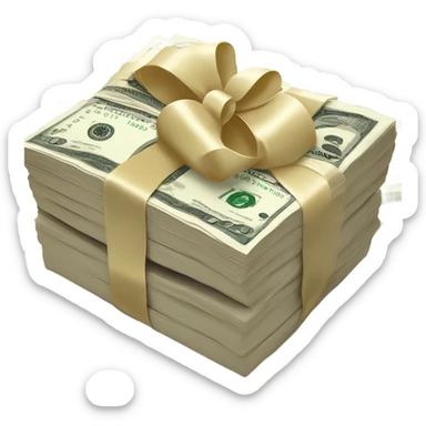 A neatly stacked pile of $100 bills cash tied with a cream-colored ribbon, labeled “UGC.” sticker