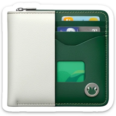white men's wallet with dark green details, minimalist design sticker