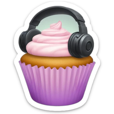 a cupcake with a gaming headset on the top of it sticker