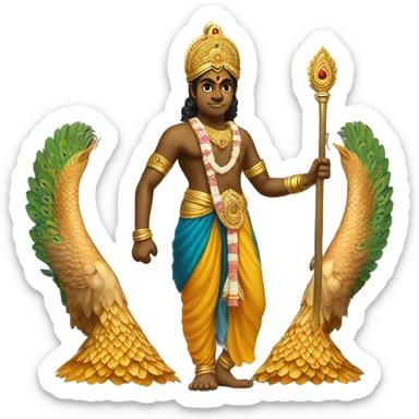 Lord murugan with peacock and vel staff sticker
