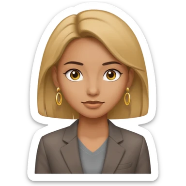 Girl with brown suit and grey t-shirt inside, luxury, gold earing sticker