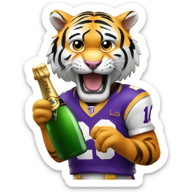 LSU Mike the Tiger spraying champagne  sticker