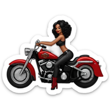 Chica pin up pelo rojo sobre moto Harley Davidson negra sticker