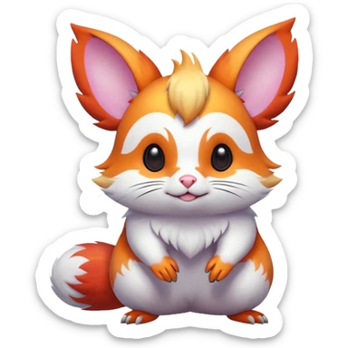  Shiny iridescent light warmly colored reddish-orange-gold-gradients neon vibrant colorful pastel flourishing flurry fuzzy Absol-Minccino-Furret-Zangoose-Chinchilla-fusion-animal-Fakémon-hybrid-creature, by griffsnuff sticker