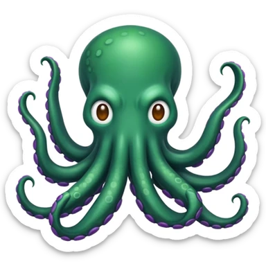 crea un emoji di un kraken cattivo verde con sfumature viola sticker