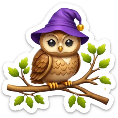 owl in nightcap sleeping on glowing branch sticker