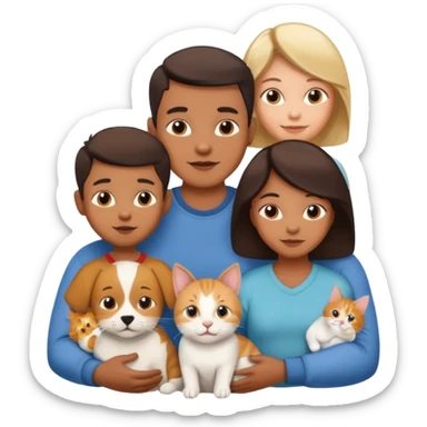 Un bebé Un niño de 10 años y papá y mamá tambien un gato y un perro todos son parte de la familia sticker