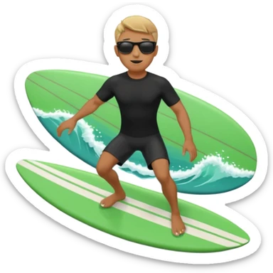 Un hombre sorteando con camisa negra y tabla verde sticker