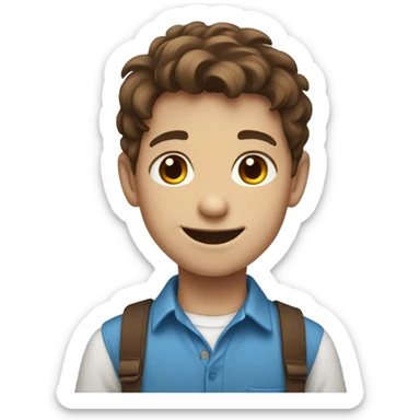 Smiling boy in blue shirt brown hair  sticker