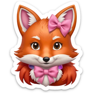 charming fox with pink bow, bust up sticker