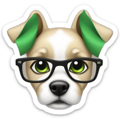 medium-bege-and-white-dog-with-green-eyes-and-black-glasses-and-green-bow sticker
