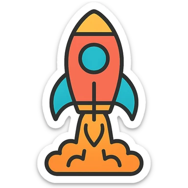 colorful outlined icon of a rocket ship launching sticker
