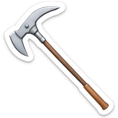 classic video game steel pickaxe, narrow sharp ends, wooden handle sticker