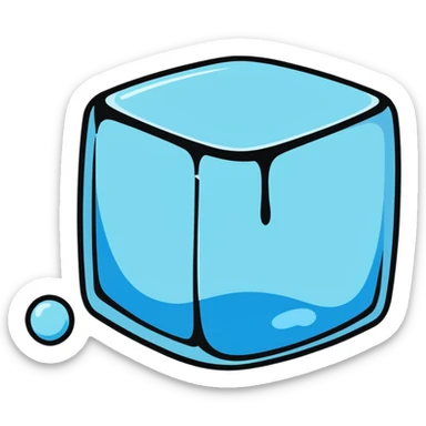A shiny ice cube with small water droplets on the surface sticker