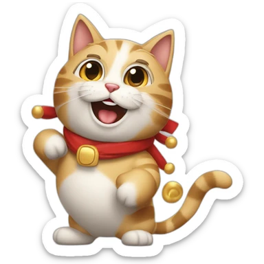 Gato disfrasado de santa claus, gordo y feliz, bailando sticker