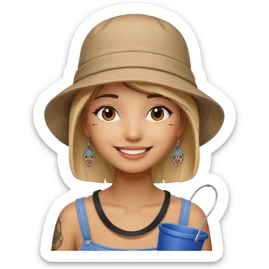 Cool girl with neck tattoo and bucket hat sticker