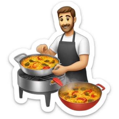 hombre moreno sin barba cocinando paella sticker