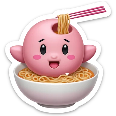 Kirby eating noodles sticker