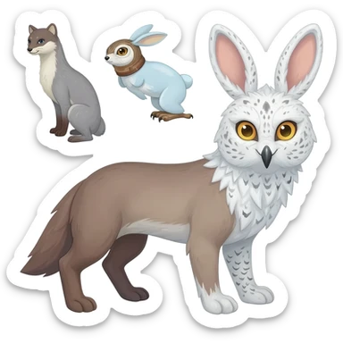 Ermine-Snowshoe-Hare-Arctic-Fox-Snowy-Owl-fusion-hybrid sticker