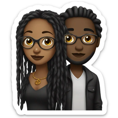 black couple with locs, dark skin with long black locs, light skin with glasses and BLACK locs tied up kissing sticker