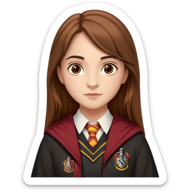 Georgina Leonidas is Katie Bell in harry potter, wear hogwarts gryfindor uniform, medium-to-long, straight brown hair, a practical and natural look, light skin sticker