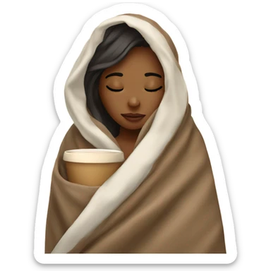 girl inside a blanket sipping coffee eyes closed sticker