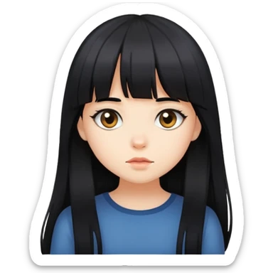 shy girl with long black hair and bangs sticker