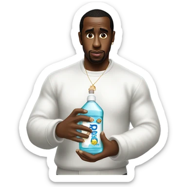 P diddy holding a bottle of baby oil sticker
