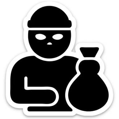 Add a bag of loot to the male thief character, keep the icon solid style, with no background. sticker