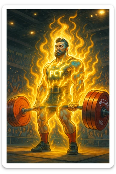 Powerlifter in gara che fa record grazie alla sua "PCT" sticker