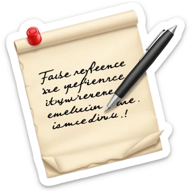 a hand writing 'false reference on a piece of pape sticker
