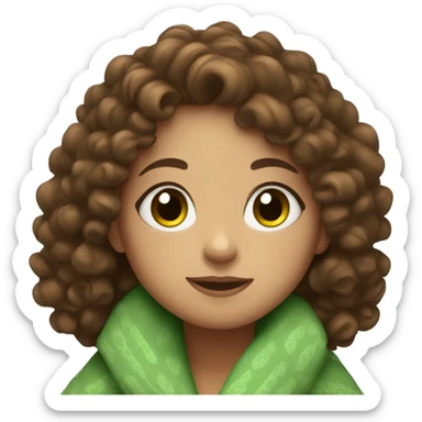 Cozy blanket girl with brown curly hair and green eyes sticker