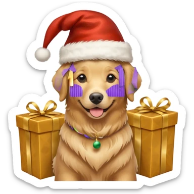 Dog in new yaer hat wrapped paper new yaer  sticker