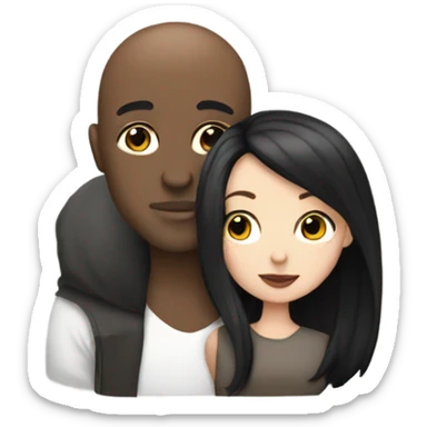 White girl dark hair kissing mixed bald man sticker