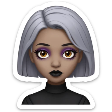Light cool brown skin grey hair black lips goth girl sticker