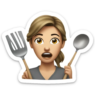 woman with angry face throwing kitchen utensils sticker