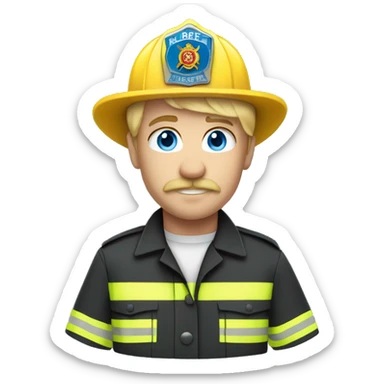 firefighter with blue eyes and blonde hair and a handlebar mustache  sticker