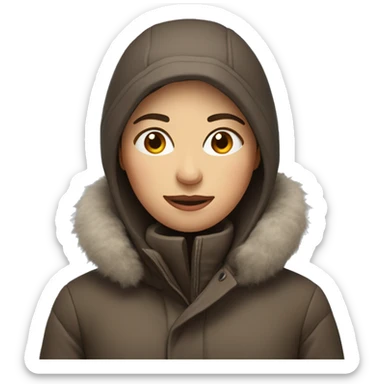 Brunette in a warm coat with a freezing face  sticker