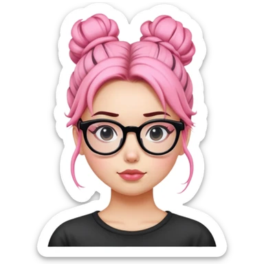 Pink messy bun girl with black glasses sticker