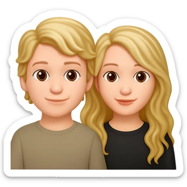 Blonde boy and blonde girl with long wavy hair, emoji style, different hair lengths, with no background sticker