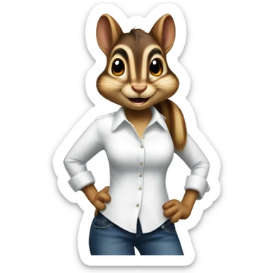 female chipmunk in white dress shirt and jeans kinda freaky sticker