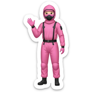 man in full body pink protection clothes with full-faced mask sticker
