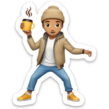 Breakdancing figure with a coffee cup for a head sticker