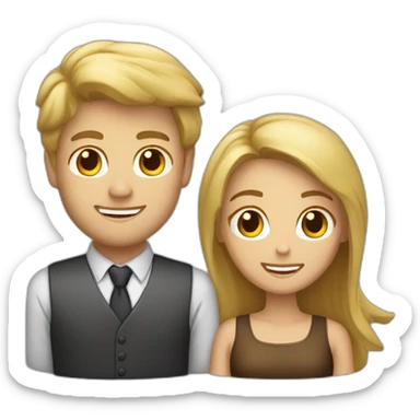 Homme blond et femme brune dans box sticker