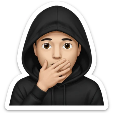 fait un homme avec une cagoule noir qui couvre sa tête, ses mains doivent être sur sa bouche comme si il se la cachait  sticker
