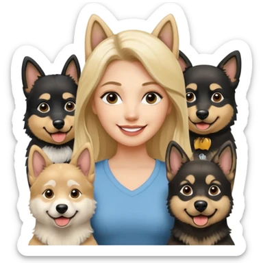a lady, blonde long hair with 2 german shepards and one black and white alaskan malanute sticker