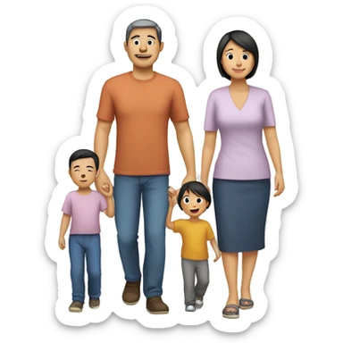 Asian Family of 2 adults, 1 toddler and 1 helper. Make them younger sticker