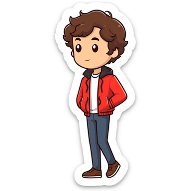 Homem de cabelo castanho ondulado usando uma jaqueta vermelha full body  sticker