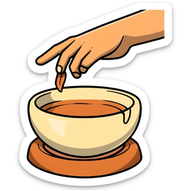 thumb pressing side of clay onto a silver pottery wheel, thumb at the bottom of the clay, pottery gesture sticker