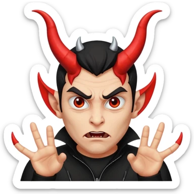 The guy looks at you with contempt and disgust, rolls his eyes, and wears black clothes and has devil horns. sticker